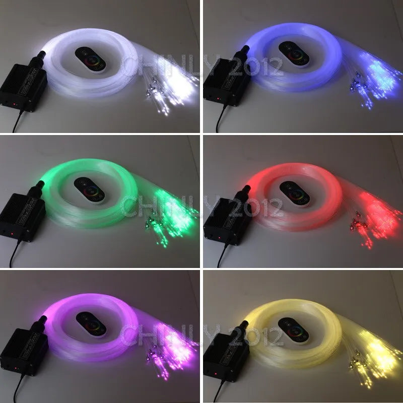 Luz de fibra óptica 16w rgbw touch rf controle remoto, luz led estrela 300 peças 2m cabo de fibra óptica para decoração de quarto de criança teto de hotel