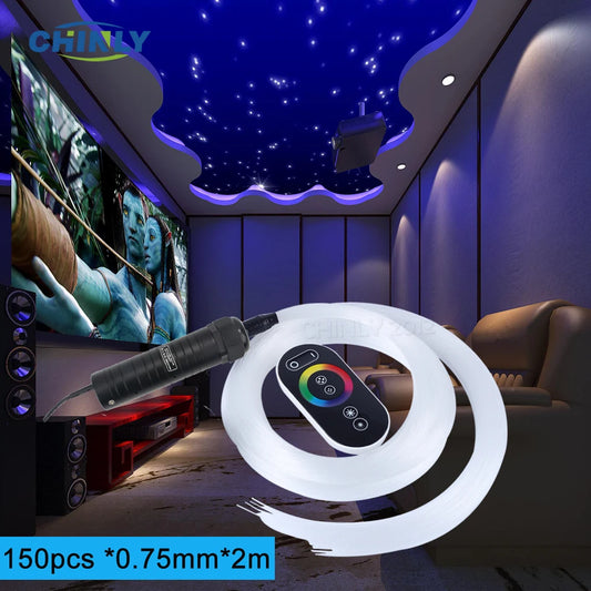 LED Fiber Optic Starry Sky Light Decorative Car 6W RGB Engine Touch Remote Control 150pcs 0.75mm 2M Optical Fiber Ceiling Lights