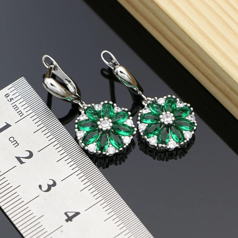 Geometric Cubic Zirconia Crystal  Bridal Jewelry Set Women Wedding Necklace Earrings Ring 925 Silver Bracelet Gift