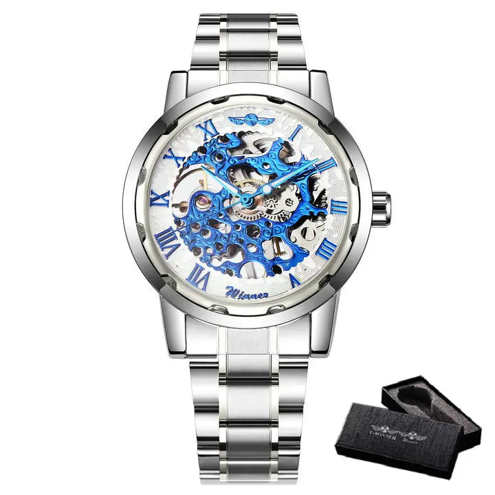 New 2020 Top Brand Luxury WINNER Golden Watches Mens Skeleton Mechanical Watches Stainless Steel Strap Classic Wristwatch COLORs