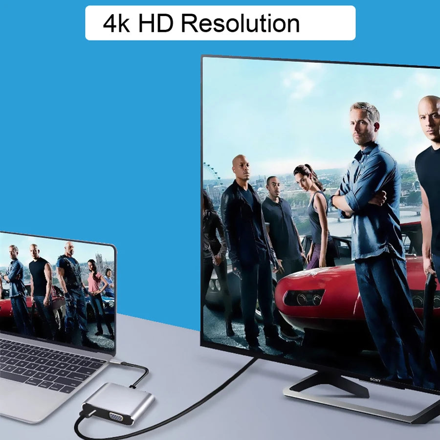 4 in 1 4K Multi USB Type C HUB to USB 3.0 HD VGA PD Charger Docking station Adapter for MacBook Notebook Samsung Galaxy S8 PC