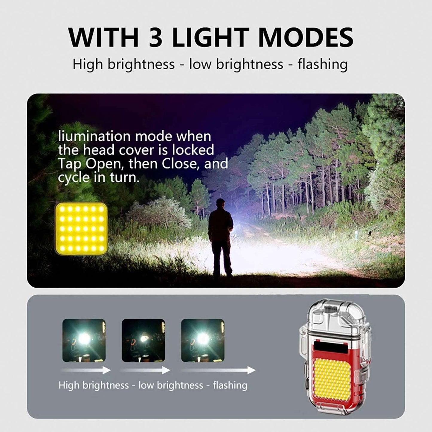 COB Torch Waterproof Lighter Dual ARC Work Lights Windproof Rechargeable Mini Lighters Lamp Outdoor Camping Supplies