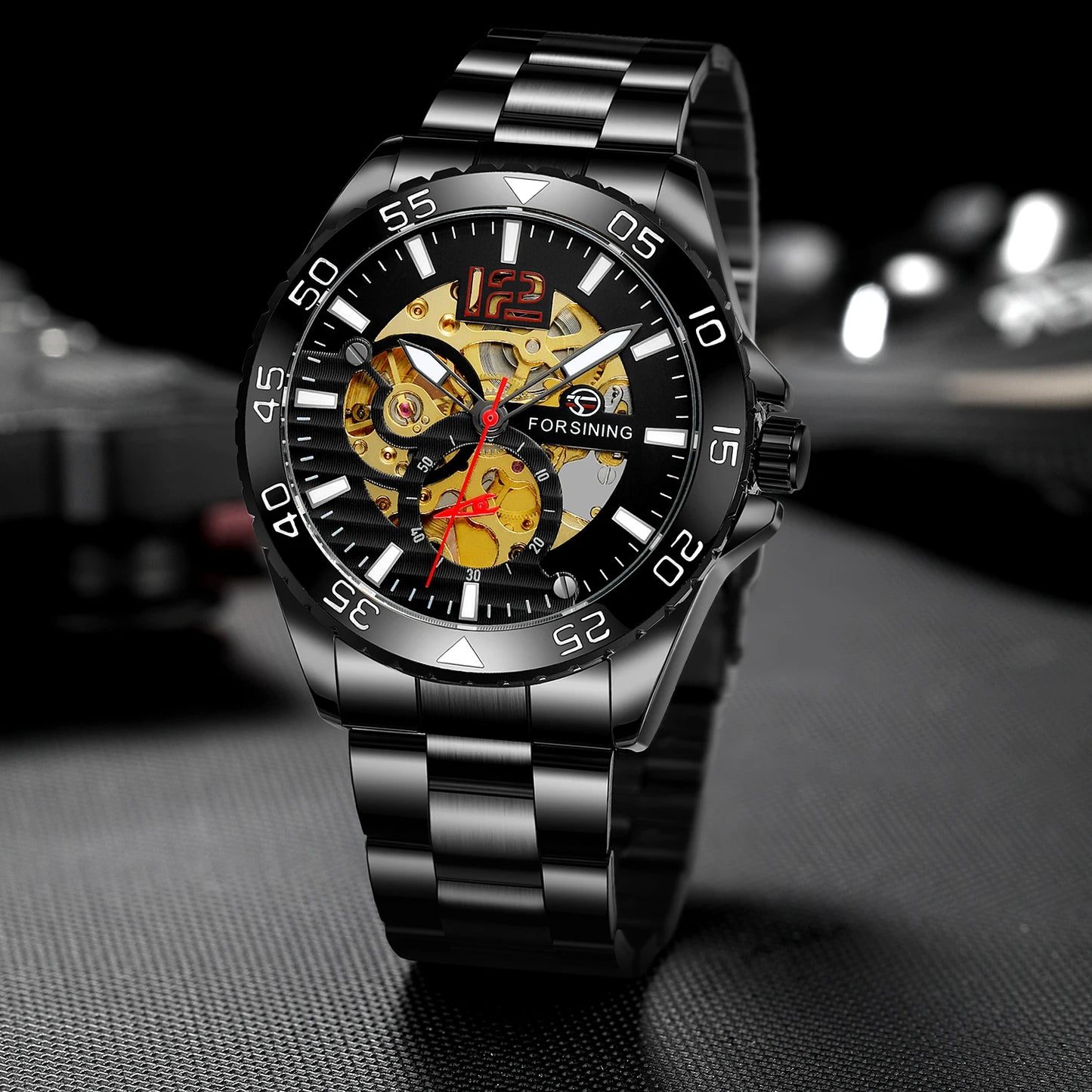 Forsining mechanical watches men's leisure hollow through fully automatic mechanical movement mechanical wrist watch steel band