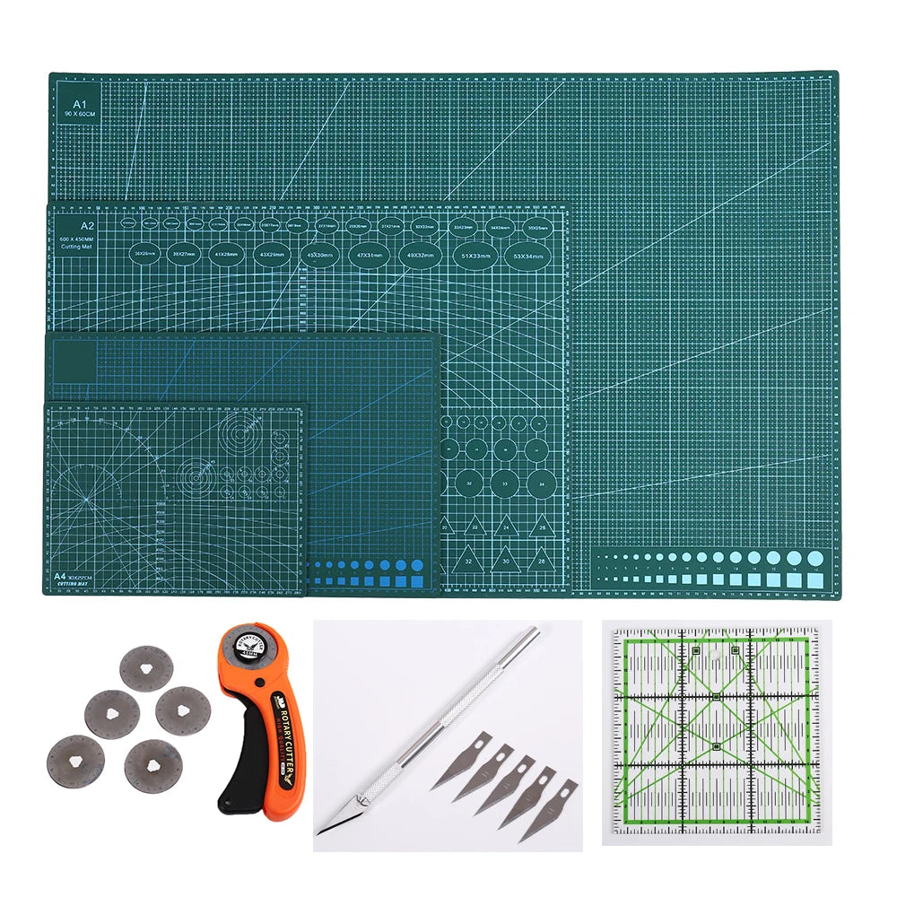Rotary Cutter 45mm Kit Sewing Accessories Leather Tool Model Carving Knife PVC Cutting Mat A1A2Double Side Multi Size DIY Craft