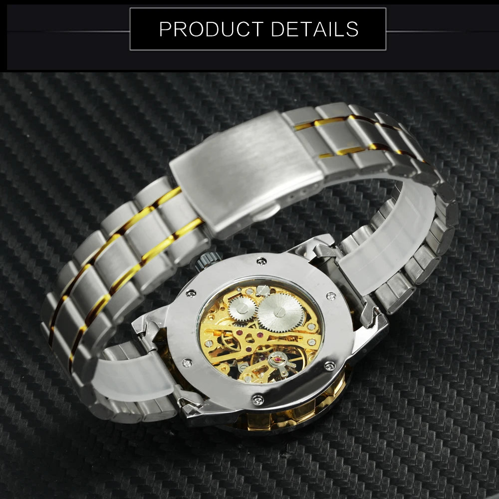 New 2020 Top Brand Luxury WINNER Golden Watches Mens Skeleton Mechanical Watches Stainless Steel Strap Classic Wristwatch COLORs
