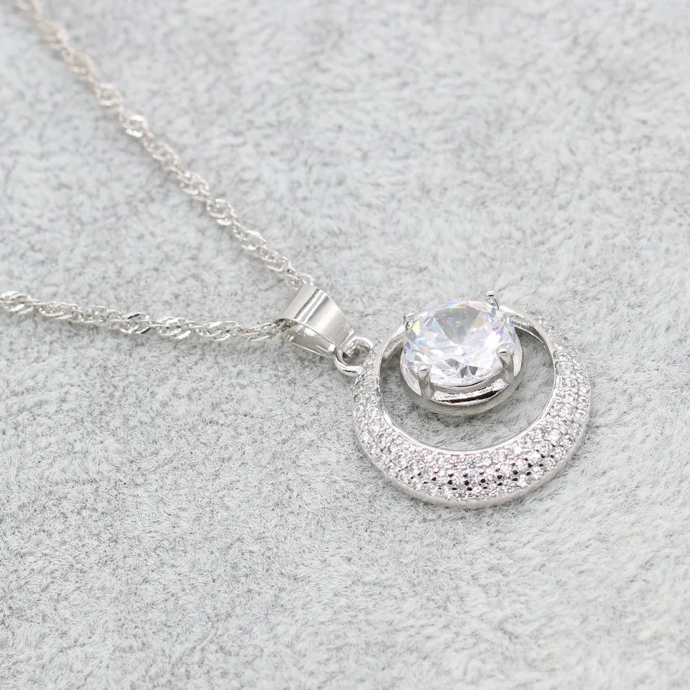 2021 mais novo branco zircon 925 conjuntos de jóias de prata para mulheres brincos de casamento colar pingente caixa de presente livre