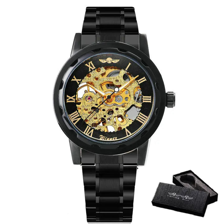 New 2020 Top Brand Luxury WINNER Golden Watches Mens Skeleton Mechanical Watches Stainless Steel Strap Classic Wristwatch COLORs