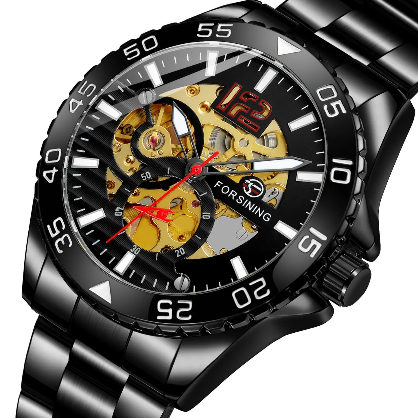 Forsining mechanical watches men's leisure hollow through fully automatic mechanical movement mechanical wrist watch steel band