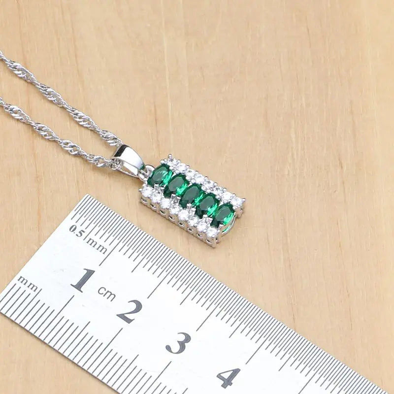 925 Silver Jewelry Oval Green Created Emerald White CZ Jewelry Sets for Women Earrings/Pendant/Necklace/Rings/Bracelet T225