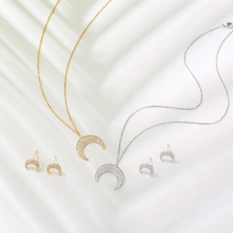 Jewelry Set HADIYANA Romantic Creative Moon Deaign Necklace And Earring Set For Women Fashion Party CN633 Conjunto de joyas