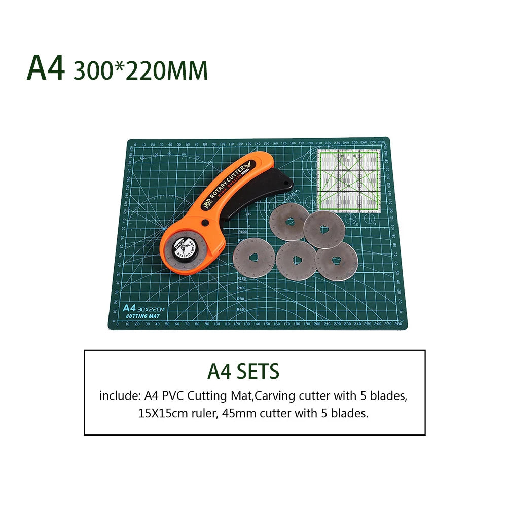 Rotary Cutter 45mm Kit Sewing Accessories Leather Tool Model Carving Knife PVC Cutting Mat A1A2Double Side Multi Size DIY Craft