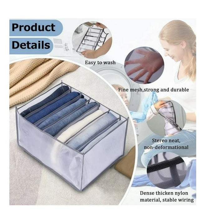 7 Compartment Transparent Storage Clothes Organiser (Heavy Quality), Clothes Wardrobe Organiser for Shirts, Jeans