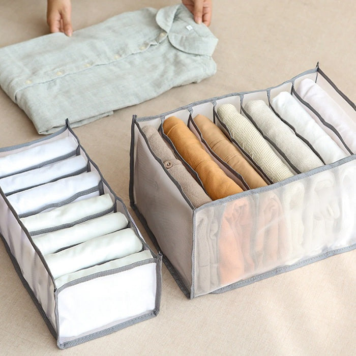 7 Compartment Transparent Storage Clothes Organiser (Heavy Quality), Clothes Wardrobe Organiser for Shirts, Jeans