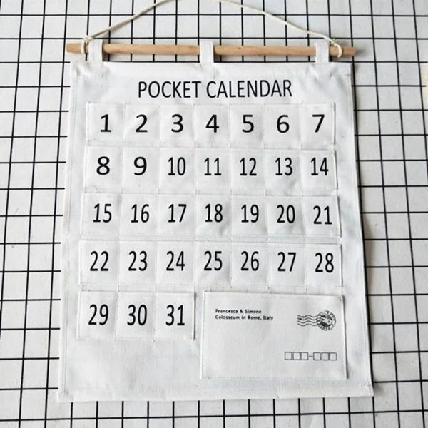 Wall Pocket Calendar Hanging Organizer for Monthly Day Wise Planning, Saving Important & Special Dates