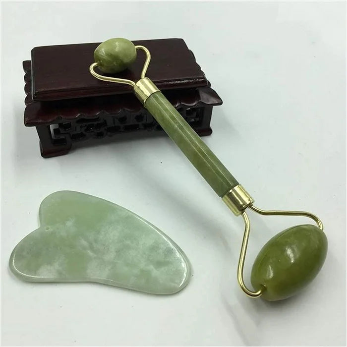 Flawless Facial Massage Jade Roller for Women is Natural Himalayan Stone Gua Sha Stone with Face Roller, helps Skin Wrinkles & Serum Application