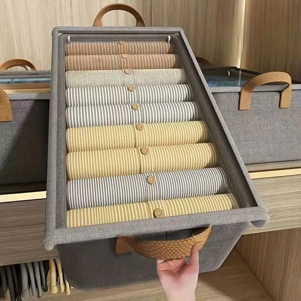 Foldable Storage Organizer Basket with Lid, Transparent Lids Fabric wardrobe organizer for Clothes, Collapsible closet organizers and storage box for Clothes