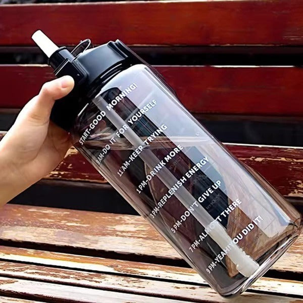 2000ml Transparent Motivational Water Bottle with Time Marker, Leakproof Durable Non-Toxic Sipper Water Bottle For Office, School Gallon Bottle For Gym
