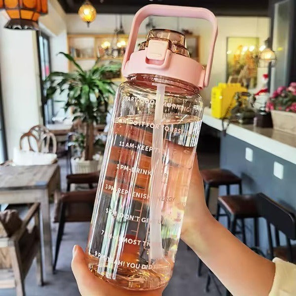 2000ml Transparent Motivational Water Bottle with Time Marker, Leakproof Durable Non-Toxic Sipper Water Bottle For Office, School Gallon Bottle For Gym