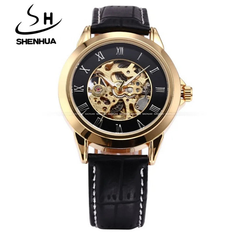 Shenhua Mens Watches Top Brand Luxury Gold Automatic Mechanical Wrist Watches For Men Skeleton relogio masculino reloj hombre