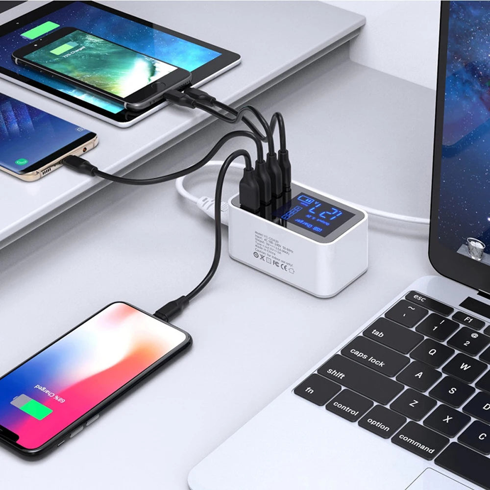 Quick Charge Type C USB Wall Charger Dock Led Display Fast Mobile Phone Tablet Charger For iPhone Samsung9 Multi USB HUB EU Plug
