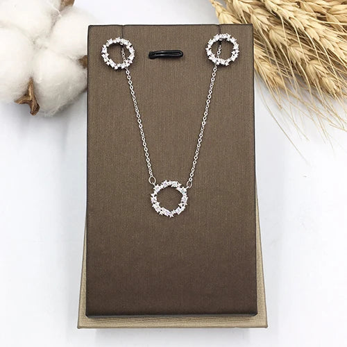 HADIYANA Hot Selling AAA Cubic Zirconia 2pcs Jewelry Set Fashion Round Shape Pendant Necklace and Earring Sets For Woman CN221