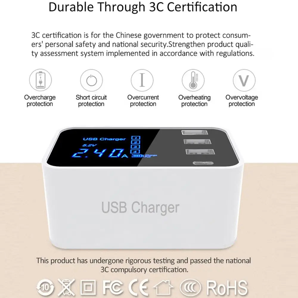 Quick Charge Type C USB Wall Charger Dock Led Display Fast Mobile Phone Tablet Charger For iPhone Samsung9 Multi USB HUB EU Plug