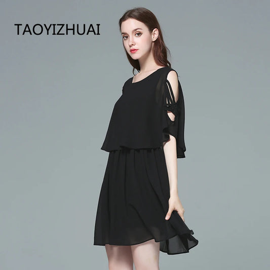 TAOYIZHUAI Summer New Arrival Straight Petal Half Sleeves Casual  Style Plus Size Elegant Loose Above Knee Female Dress 11542
