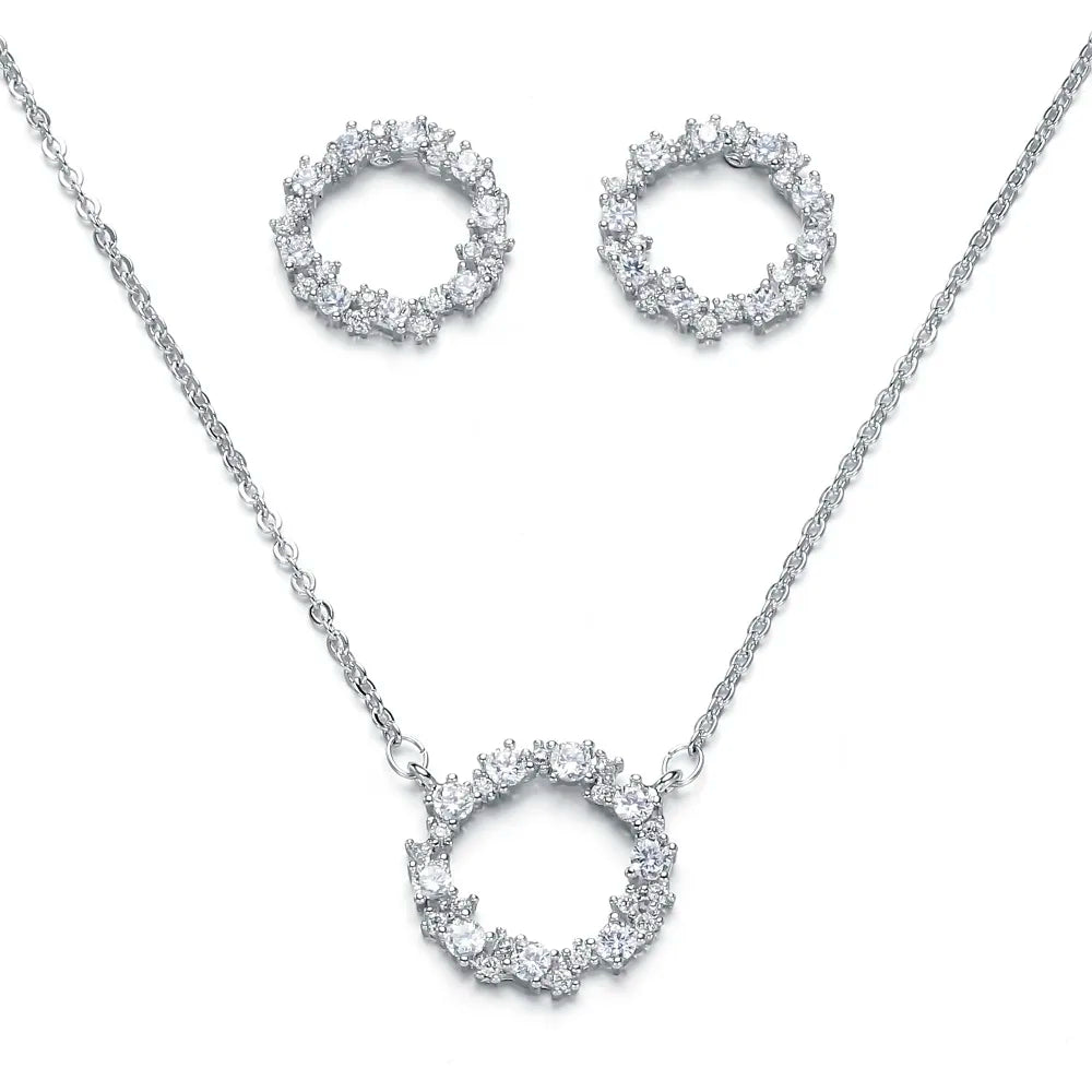 HADIYANA Hot Selling AAA Cubic Zirconia 2pcs Jewelry Set Fashion Round Shape Pendant Necklace and Earring Sets For Woman CN221