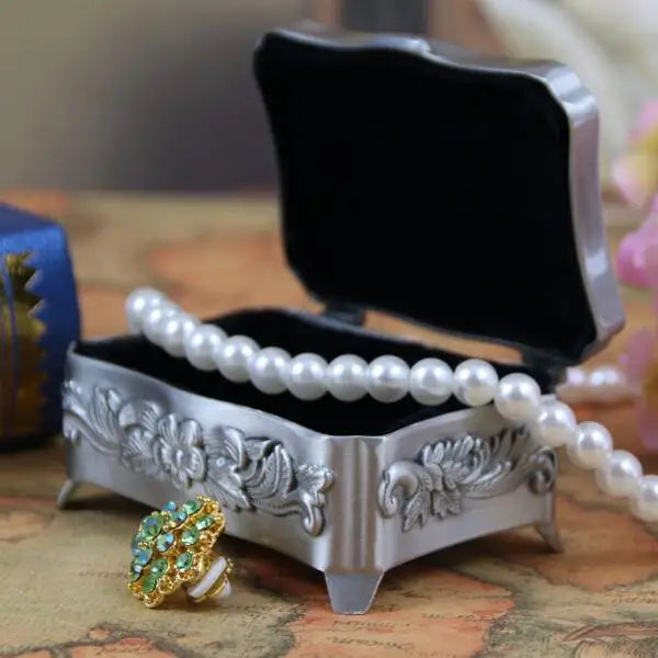 Fashion Jewelry Box Zinc-alloy Metal Trinket Case Flower Design Carved Jewellery Storage Gift Box