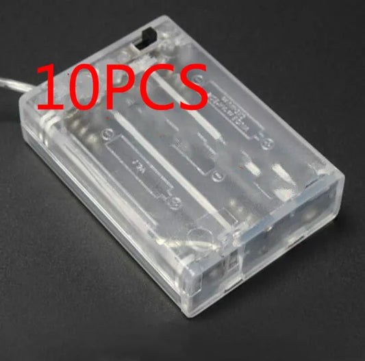 10PCS Transparent Battery Box 3xAA 4.5V Battery Holder Box Case With NO/OFF Button Switch &Wire Lead For AA Rechargeable Battery
