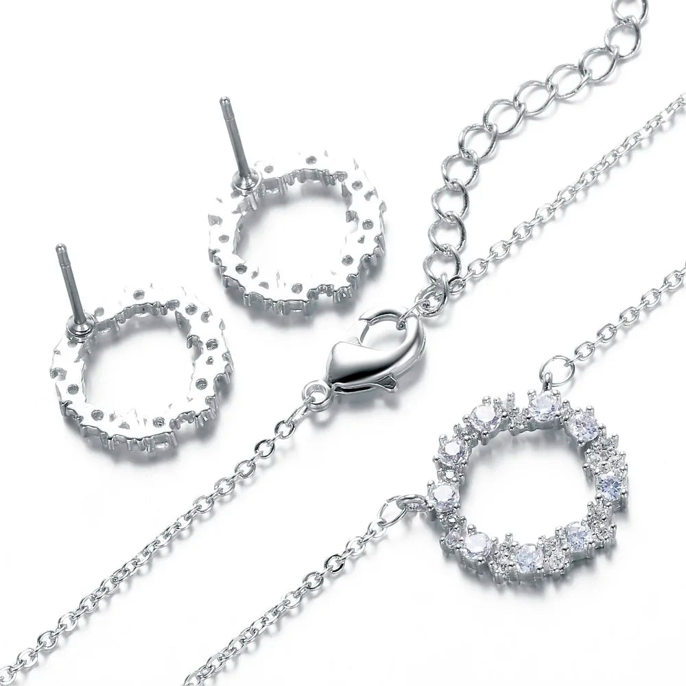 HADIYANA Hot Selling AAA Cubic Zirconia 2pcs Jewelry Set Fashion Round Shape Pendant Necklace and Earring Sets For Woman CN221