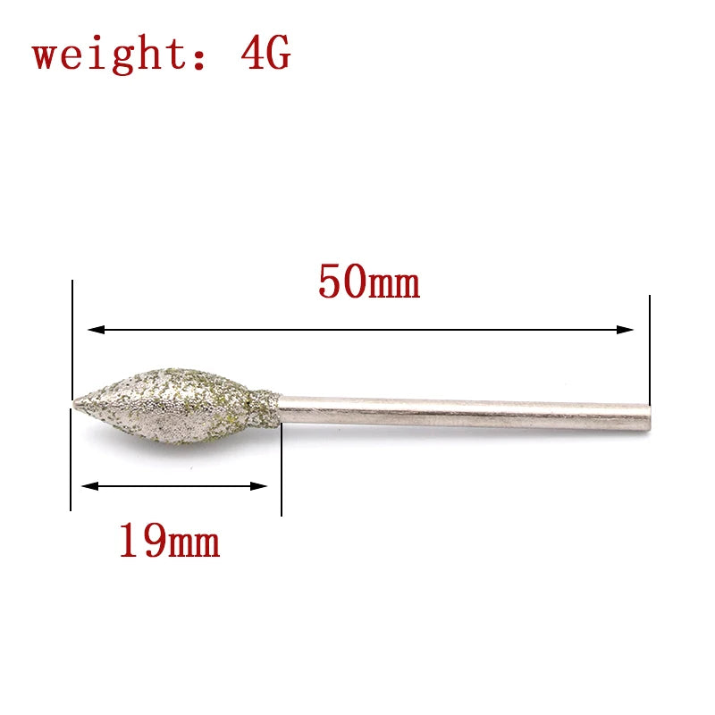 2.35/3mm Shank J Needle Diamond Grinding Head Polishing Needle Bits Burrs Metal Stone Jade Engraving Carving Tools For Dremel