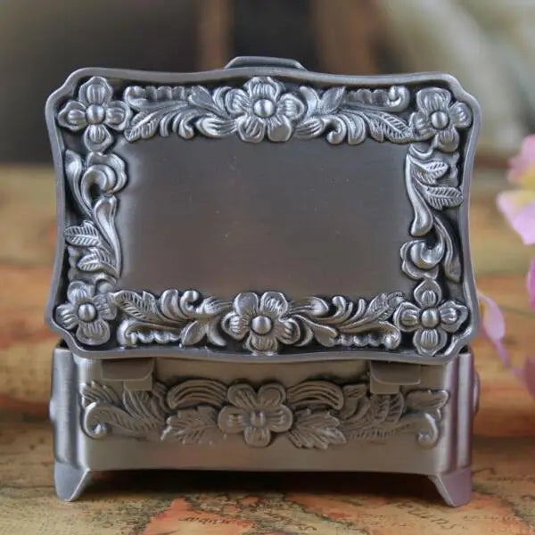 Fashion Jewelry Box Zinc-alloy Metal Trinket Case Flower Design Carved Jewellery Storage Gift Box