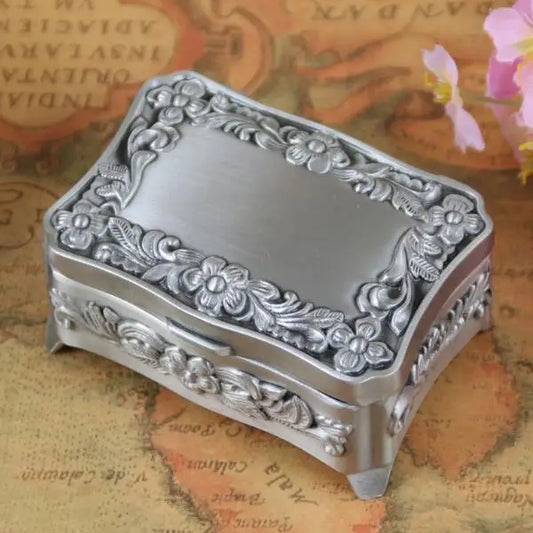 Fashion Jewelry Box Zinc-alloy Metal Trinket Case Flower Design Carved Jewellery Storage Gift Box