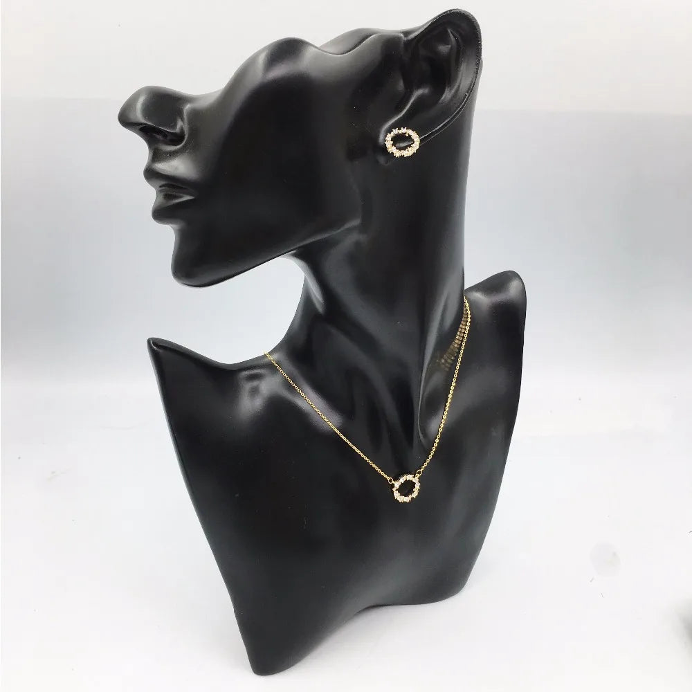 HADIYANA Hot Selling AAA Cubic Zirconia 2pcs Jewelry Set Fashion Round Shape Pendant Necklace and Earring Sets For Woman CN221