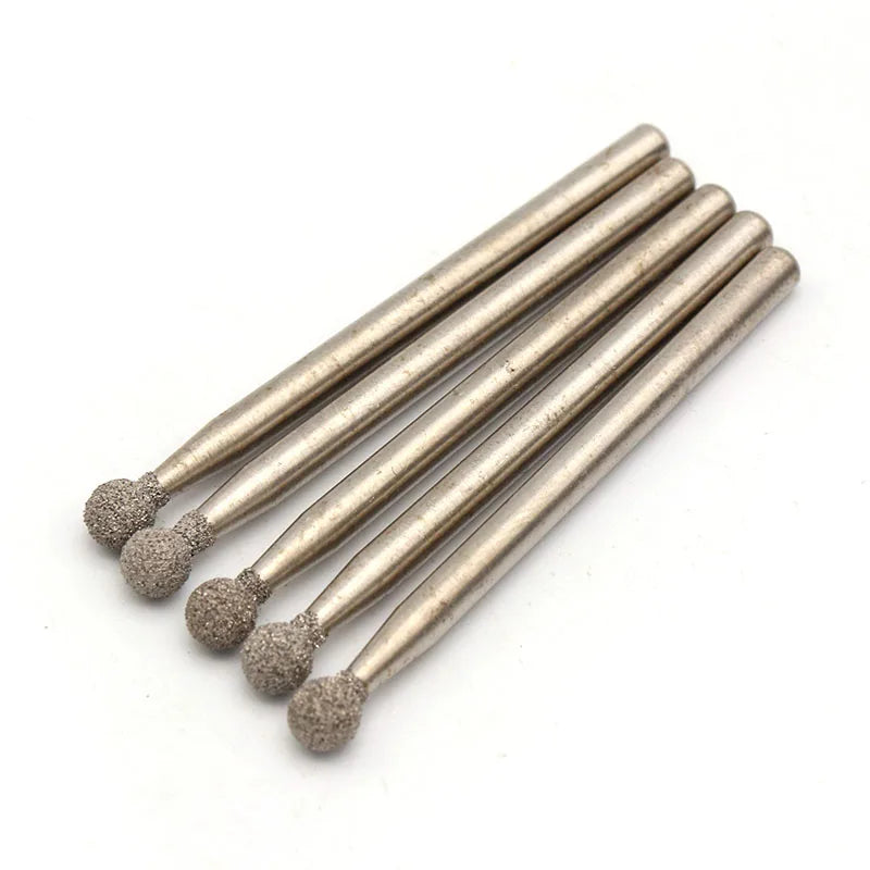 5pcs 3mm Shank Spherical Brazed Diamond Grinding Head Burrs Carving Peeling Bits For Jade Stone Glass Metal Ceramic Mill
