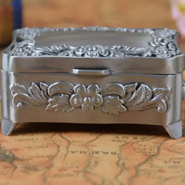 Fashion Jewelry Box Zinc-alloy Metal Trinket Case Flower Design Carved Jewellery Storage Gift Box