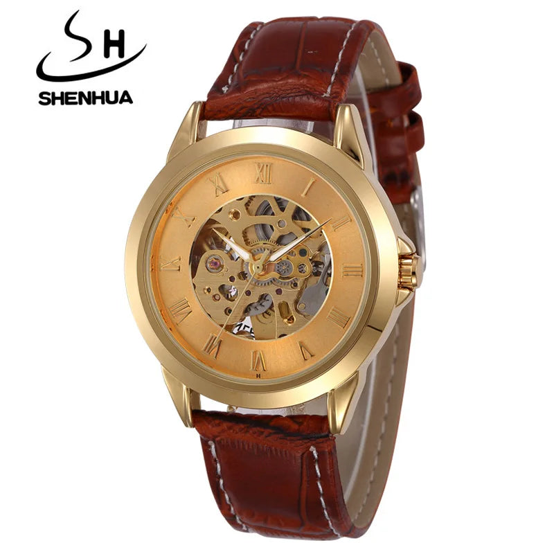 Shenhua Mens Watches Top Brand Luxury Gold Automatic Mechanical Wrist Watches For Men Skeleton relogio masculino reloj hombre