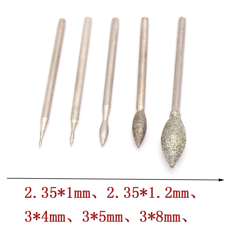 2.35/3mm Shank J Needle Diamond Grinding Head Polishing Needle Bits Burrs Metal Stone Jade Engraving Carving Tools For Dremel