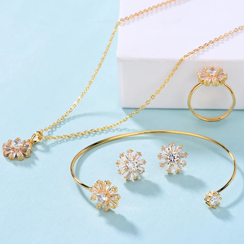 Child Jewelry Set HADIYANA Flower Design Girl Gift Fashion Child Necklace Earring Ring And Bracelet Set ET0001 Conjunto de joyas