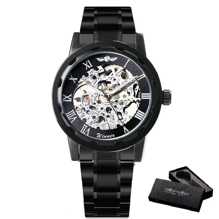 New 2020 Top Brand Luxury WINNER Golden Watches Mens Skeleton Mechanical Watches Stainless Steel Strap Classic Wristwatch COLORs