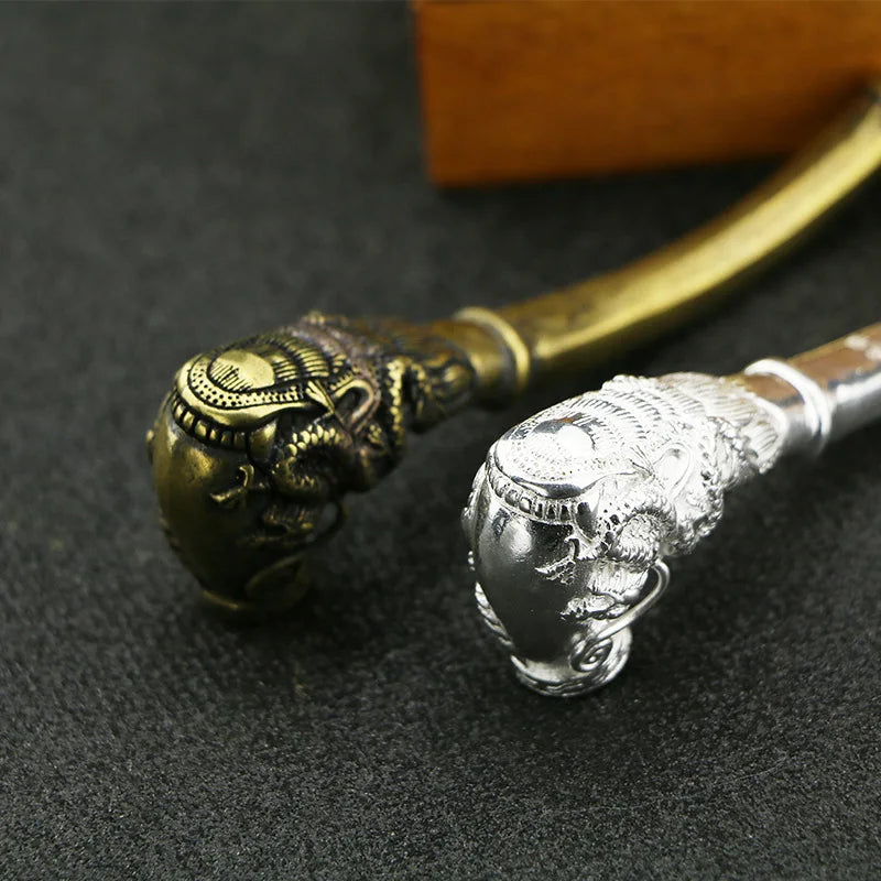 Antique Copper Dragon Phoenix Cigarette Holder Figurines Miniatures Home Decor Brass Carved Pipe Crafts Collection Ornaments