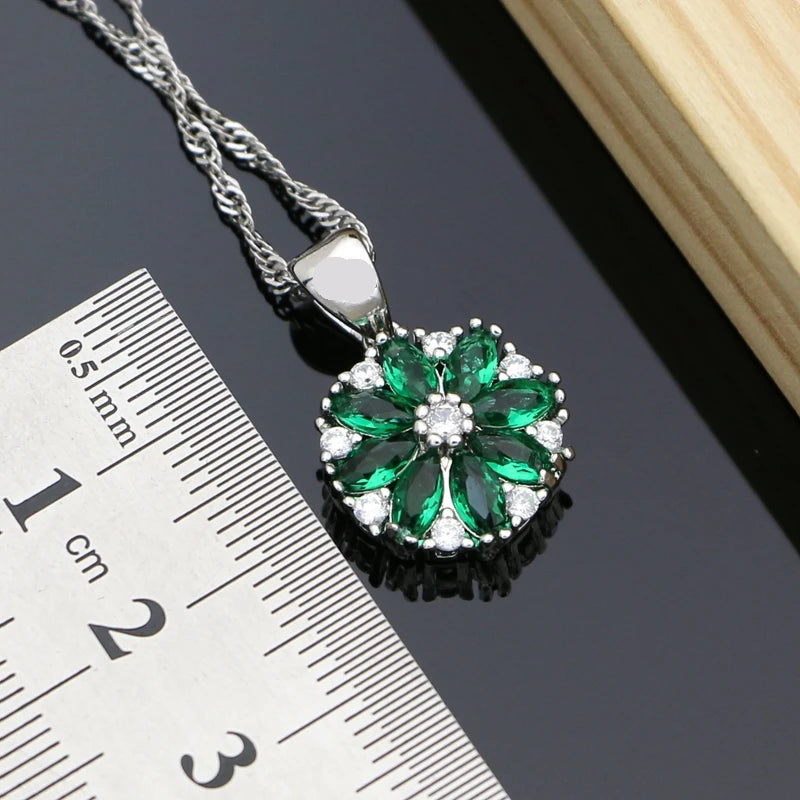 Geometric Cubic Zirconia Crystal  Bridal Jewelry Set Women Wedding Necklace Earrings Ring 925 Silver Bracelet Gift