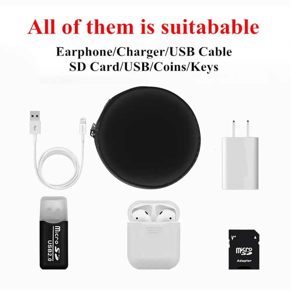 Portátil mini redondo caso de armazenamento duro fone de ouvido para fone de ouvido sd tf cartões para iphone xiaomi samsung cabo usb sacos de fone de ouvido