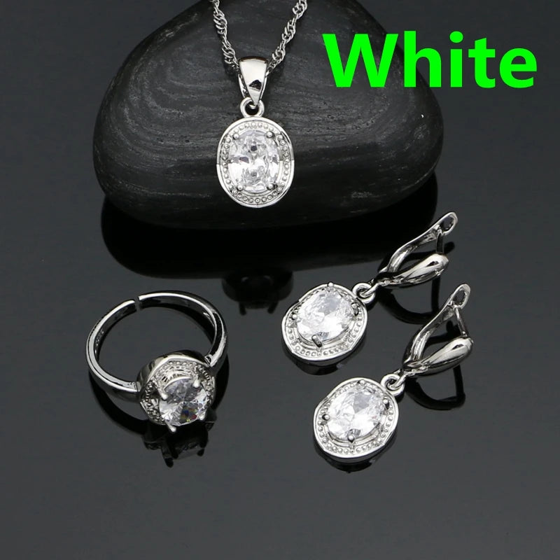 Silver 925 Jewelry Set for Woman Party Accessories Sapphire Earrings Chain Pendant Open Ring Silver Set