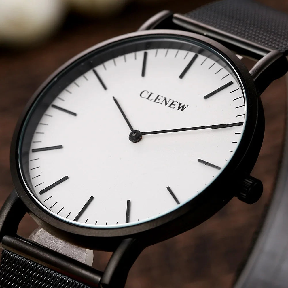 CLENEW ยี่ห้อธุรกิจแฟชั่นเรียบง่ายสบายๆ 2-pin นาฬิกาคนรักนาฬิกากันน้ำลึก