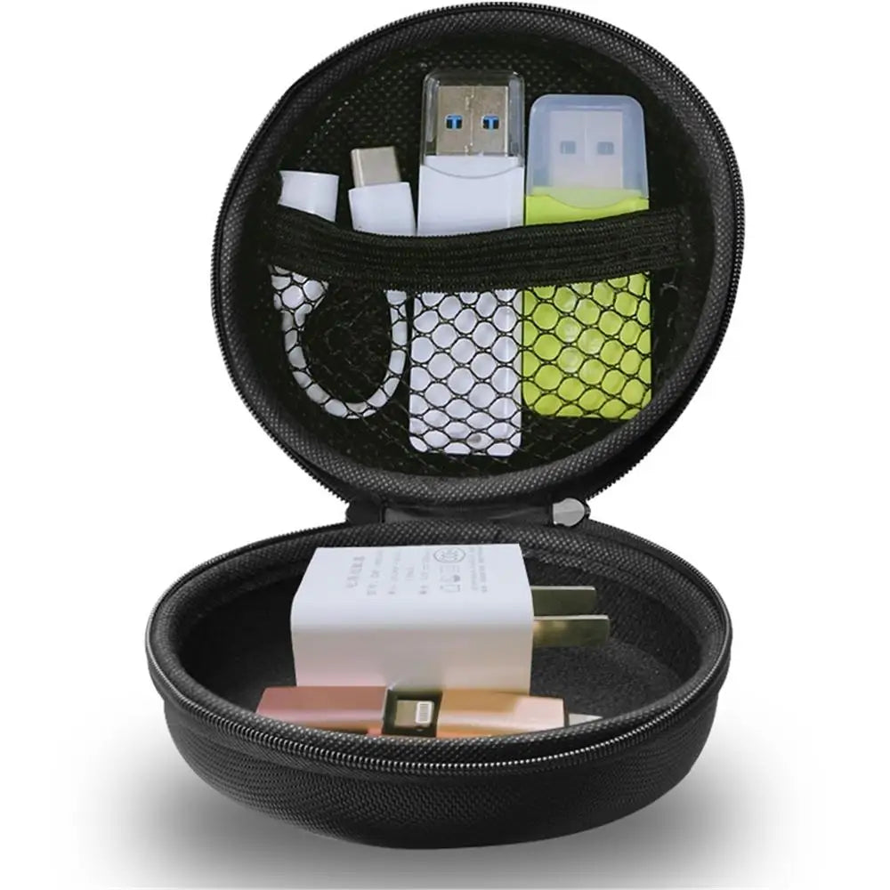 Portátil mini redondo caso de armazenamento duro fone de ouvido para fone de ouvido sd tf cartões para iphone xiaomi samsung cabo usb sacos de fone de ouvido