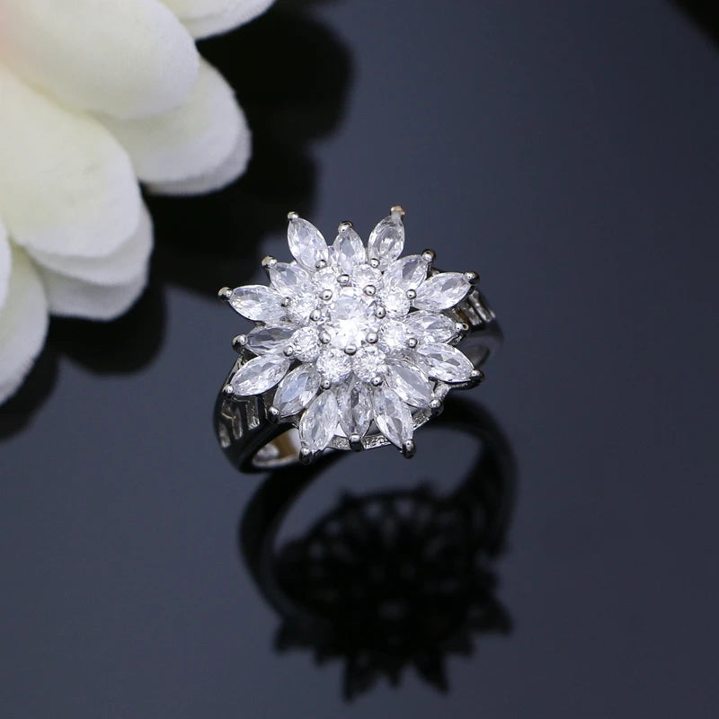 Luxury Flowers 925 Sterling Silver Costume Jewelry Sets for Women Cubic Zirconia Earrings Fashion Wedding Jewelry Necklace Sets