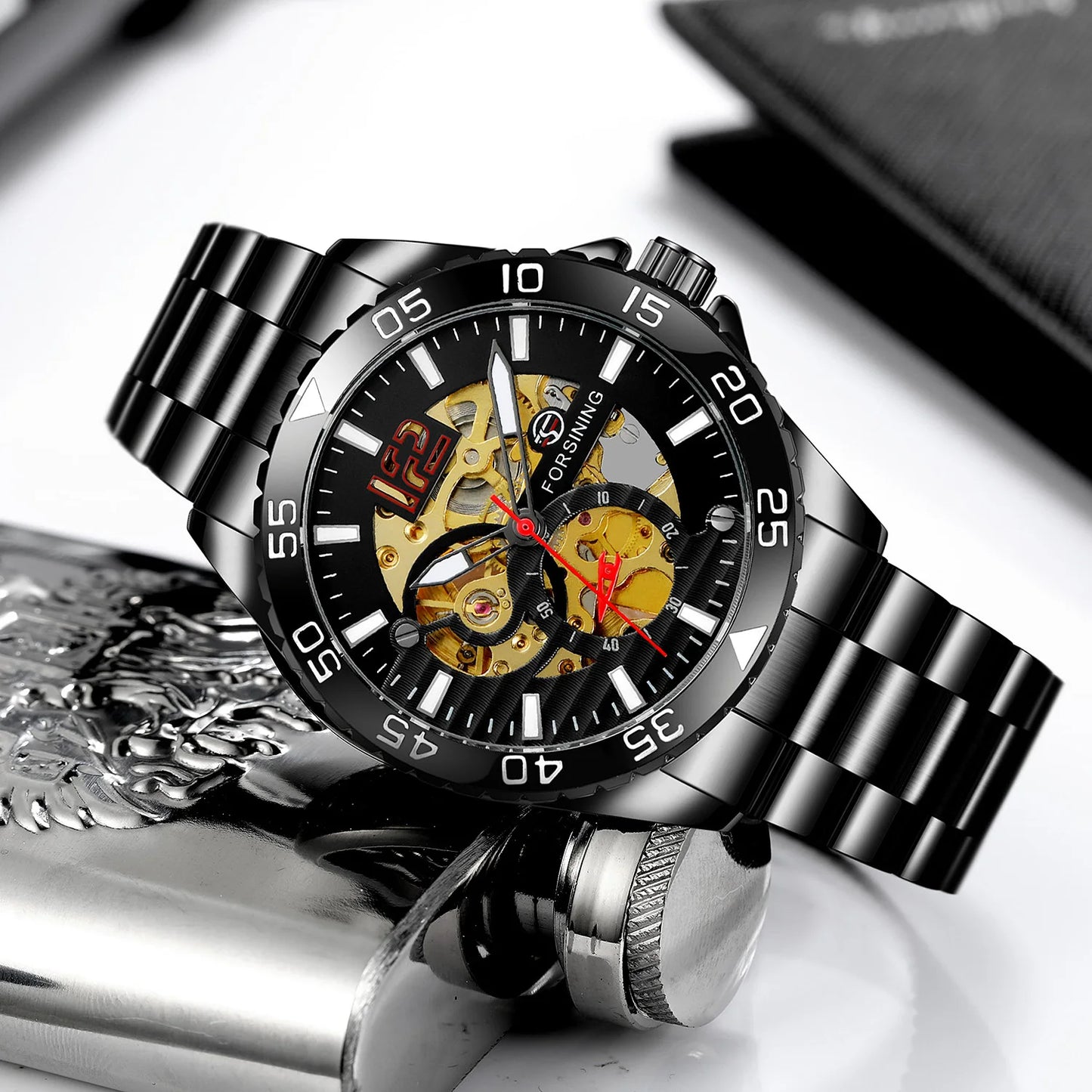 Forsining mechanical watches men's leisure hollow through fully automatic mechanical movement mechanical wrist watch steel band