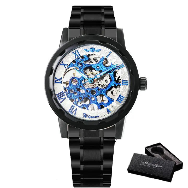 New 2020 Top Brand Luxury WINNER Golden Watches Mens Skeleton Mechanical Watches Stainless Steel Strap Classic Wristwatch COLORs